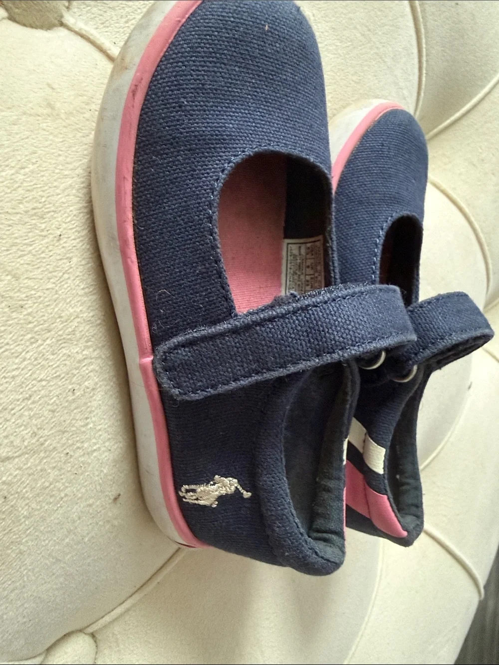 Ralph Lauren Navy Canvas Mary Jane Shoes with Pink Trim